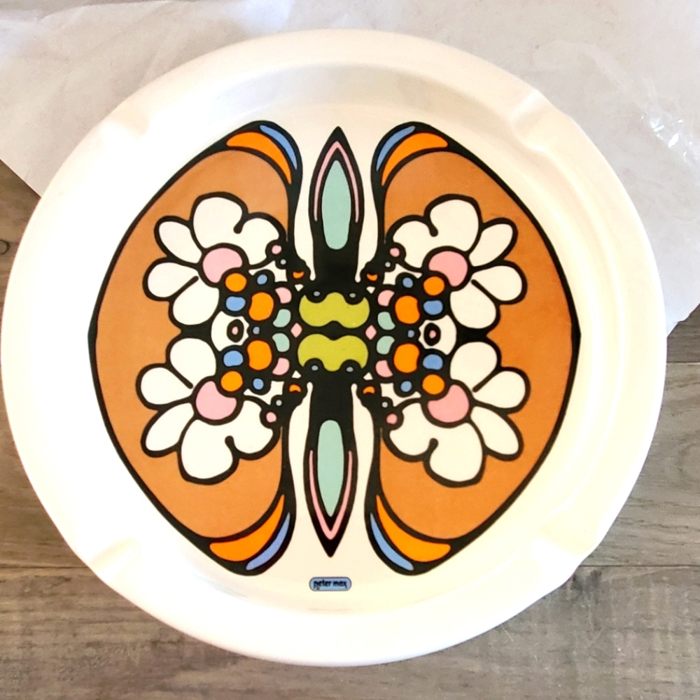 MCM Vintage Peter Max Large 10” Ash Tray Iroquois China USA Rare